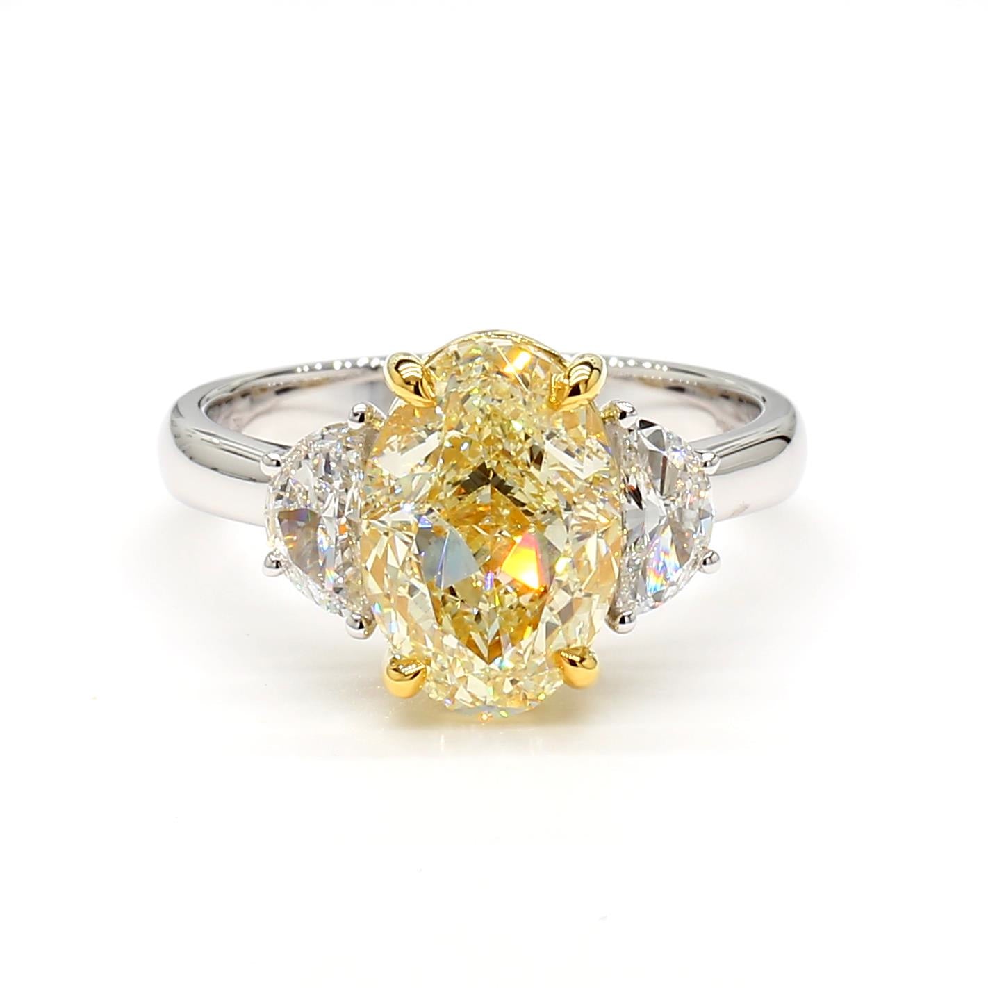 GIA Certified Natural Yellow Oval Diamond 4.04 Carat TW Gold Cocktail Ring