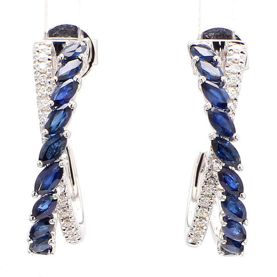 Natural Blue Marquise Sapphire and Diamond 2.39 Carat TW Gold Stud Earrings