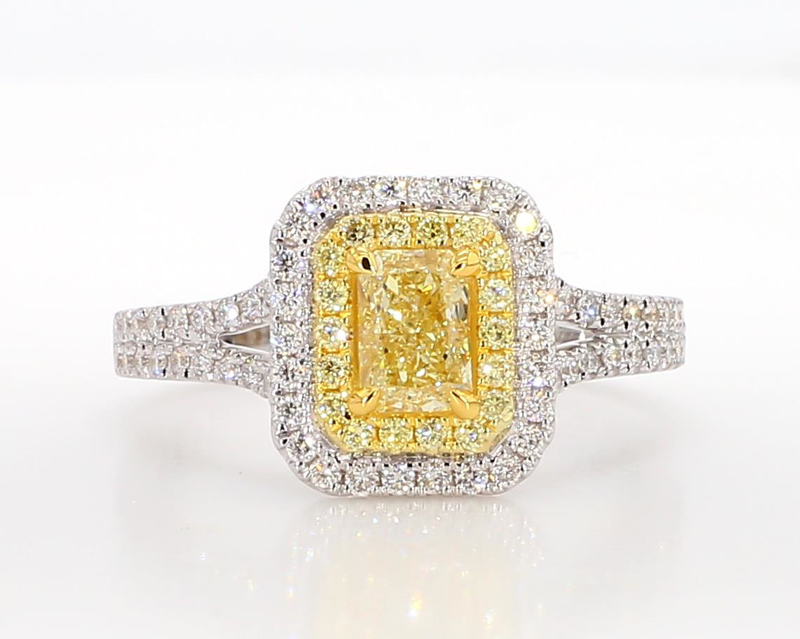 GIA Certified Natural Yellow Radiant Diamond 1.14 Carat TW Gold Cocktail Ring