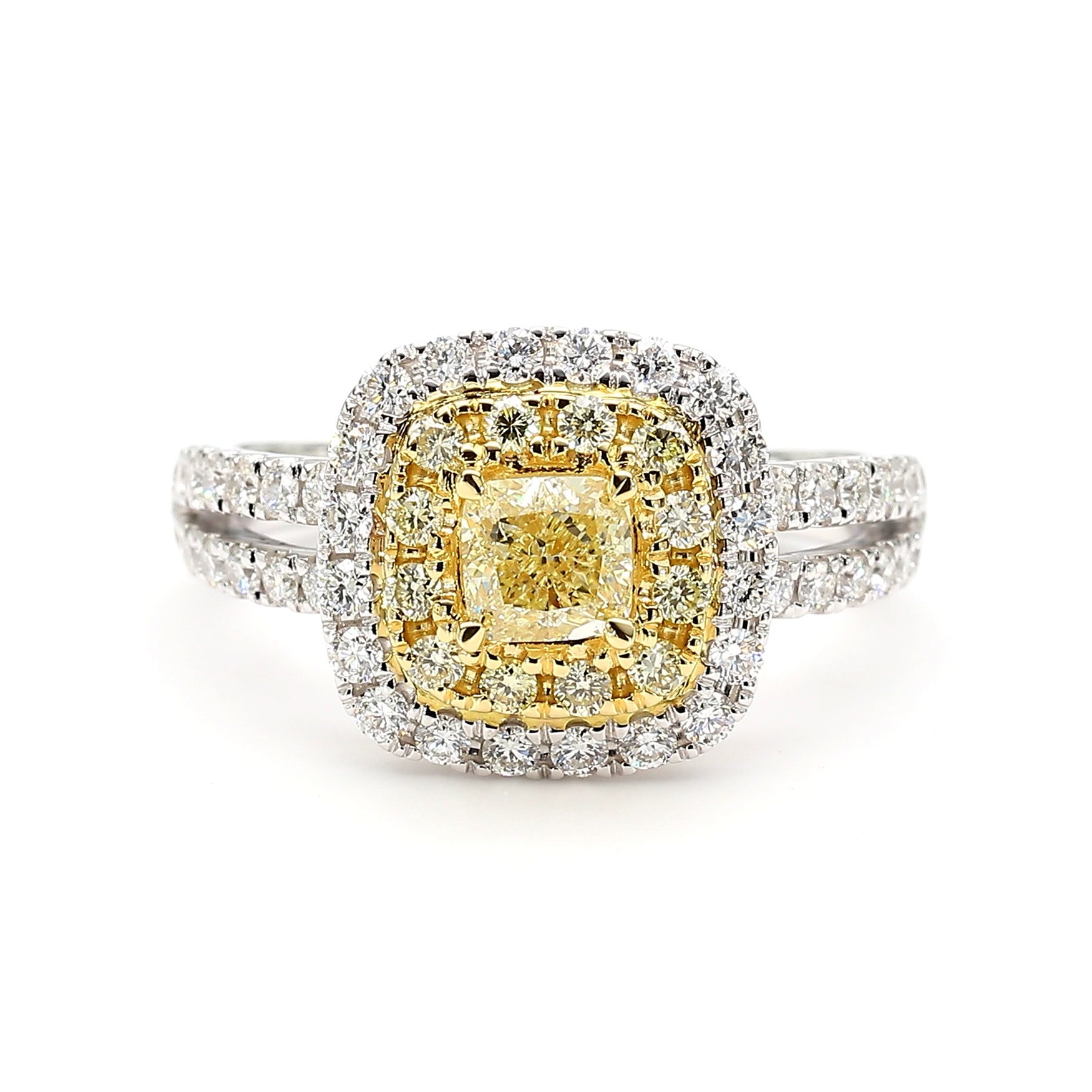 Natural Yellow Cushion Diamond 1.22 Carat TW Platinum Cocktail Ring
