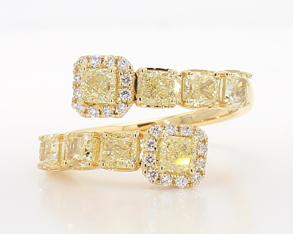 Natural Yellow Cushion Diamond 1.88 Carat TW Gold Ring