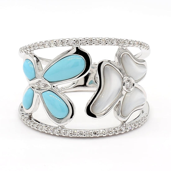 Natural Turquoise and White Diamond .43 Carat TW White Gold Fashion Ring