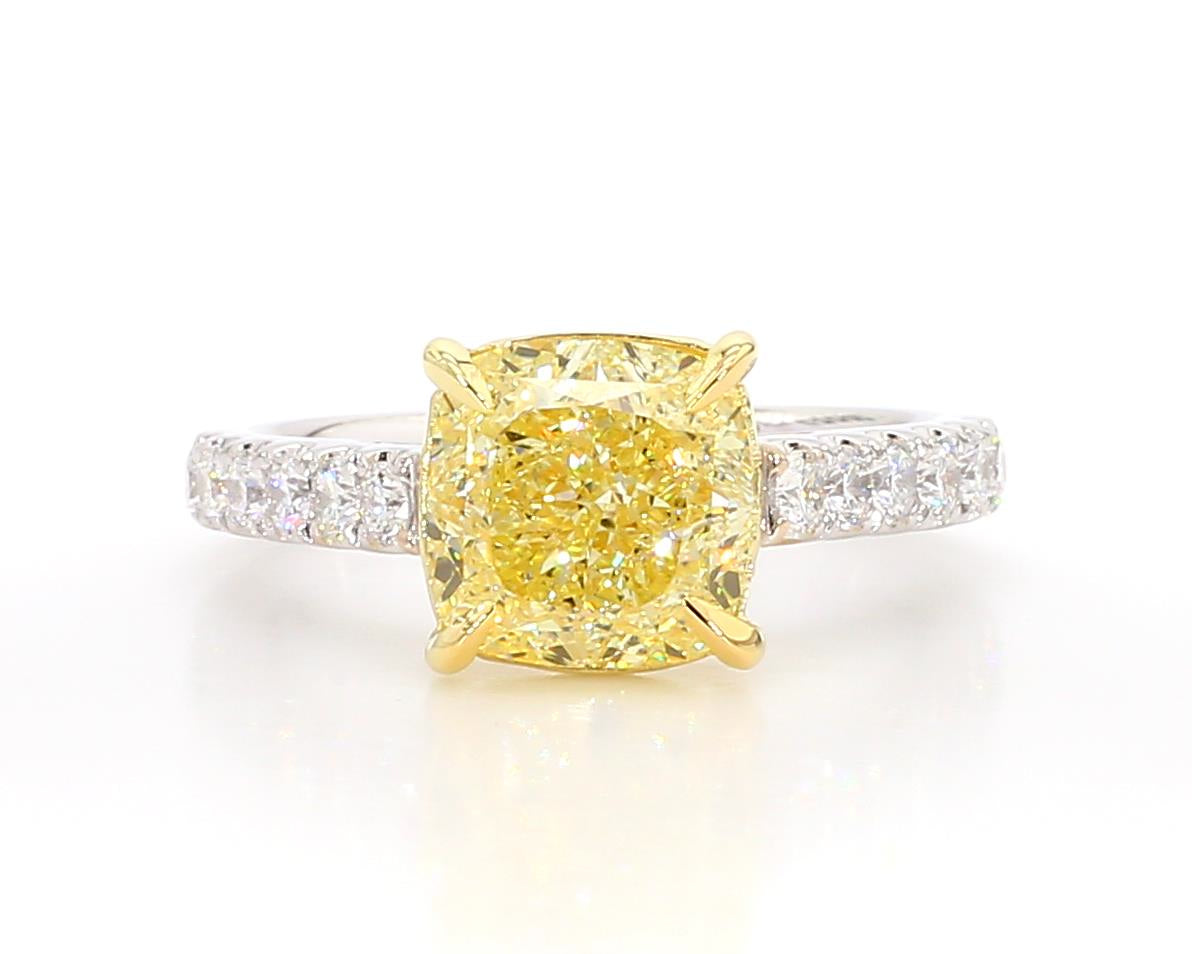 GIA Certified Natural Yellow Cushion Diamond 4.55 Carat TW Gold Cocktail Ring