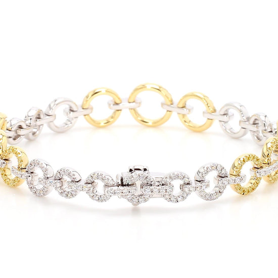Natural Yellow Round and White Diamond 1.65 Carat TW Gold Tennis Bracelet