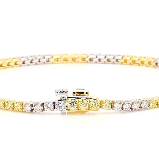 Natural Yellow Round and White Diamond 2.33 Carat TW Gold Tennis Bracelet