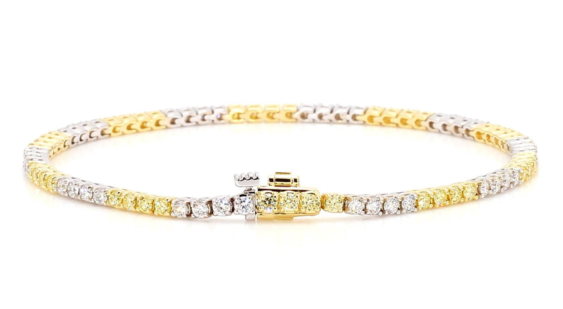 Natural Yellow Round and White Diamond 2.33 Carat TW Gold Tennis Bracelet