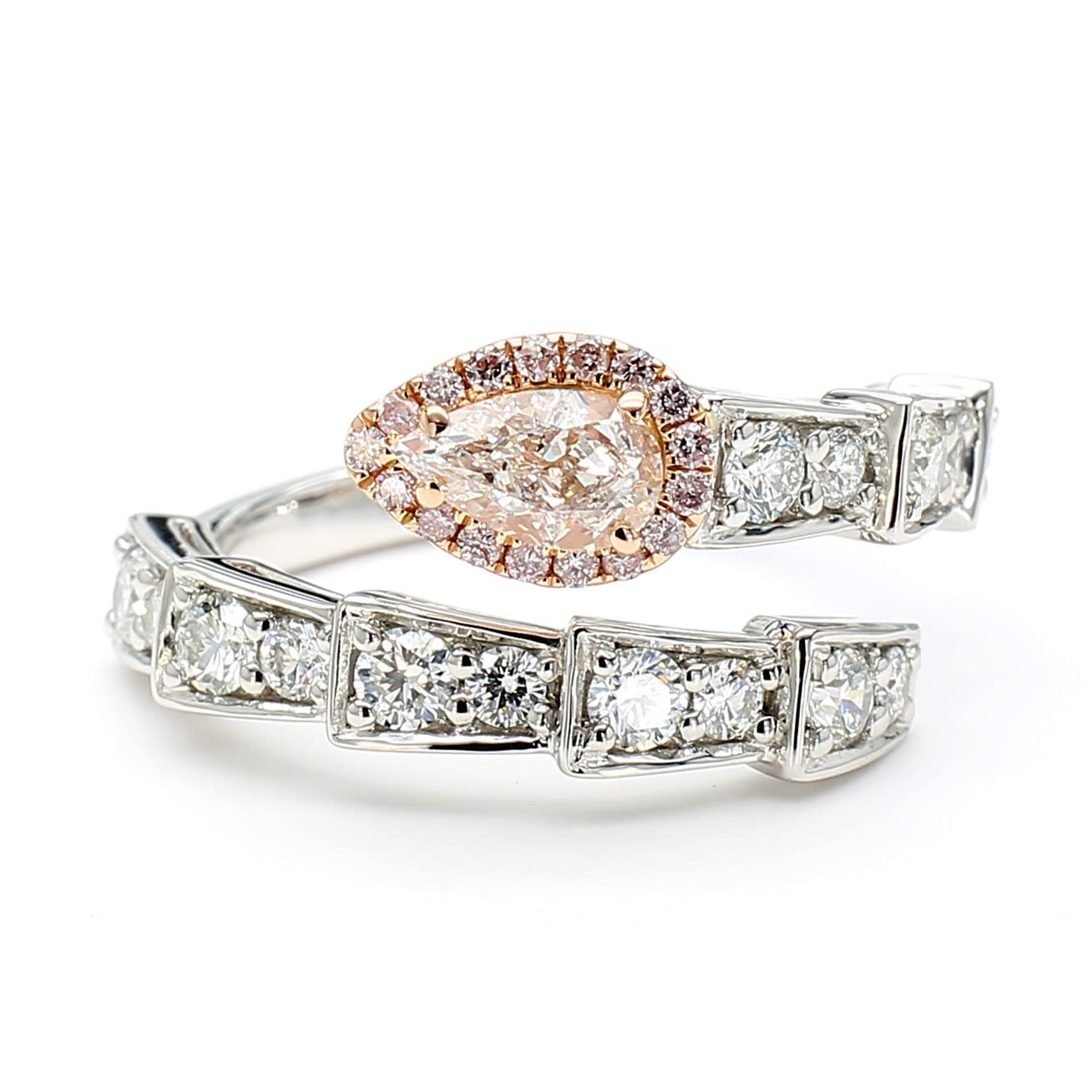 GIA Certified Light Pinkish Brown Pear Diamond 1.38 Carat TW Gold Ring
