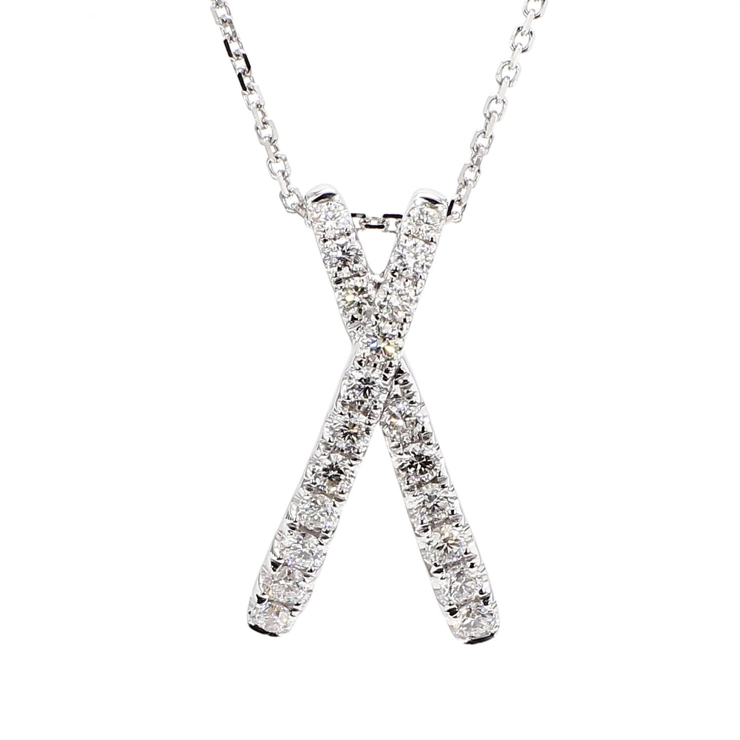Natural White Round Diamond .54 Carat TW White Gold Drop Pendant