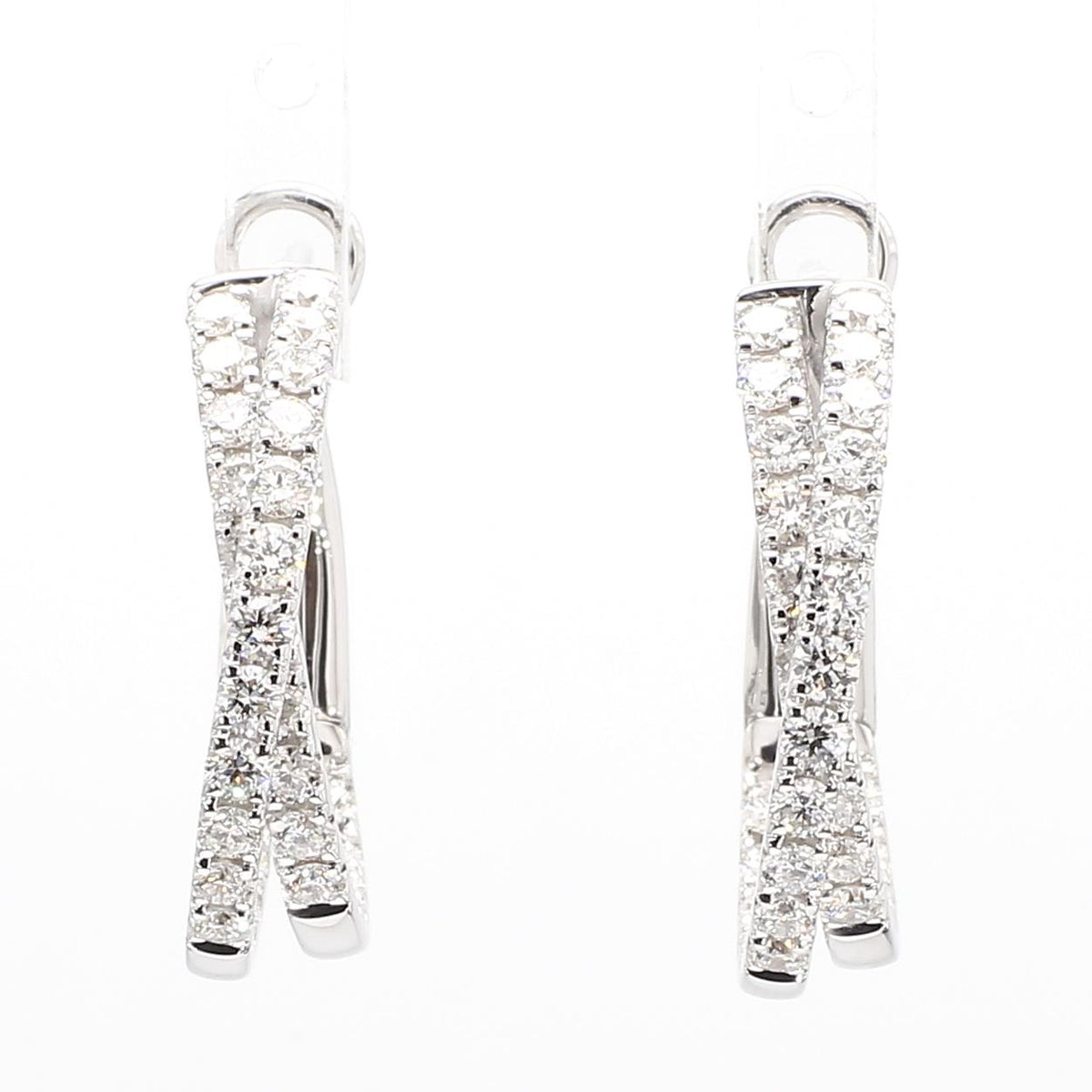 Natural White Round Diamond 1.66 Carat TW White Gold Hoop Earrings