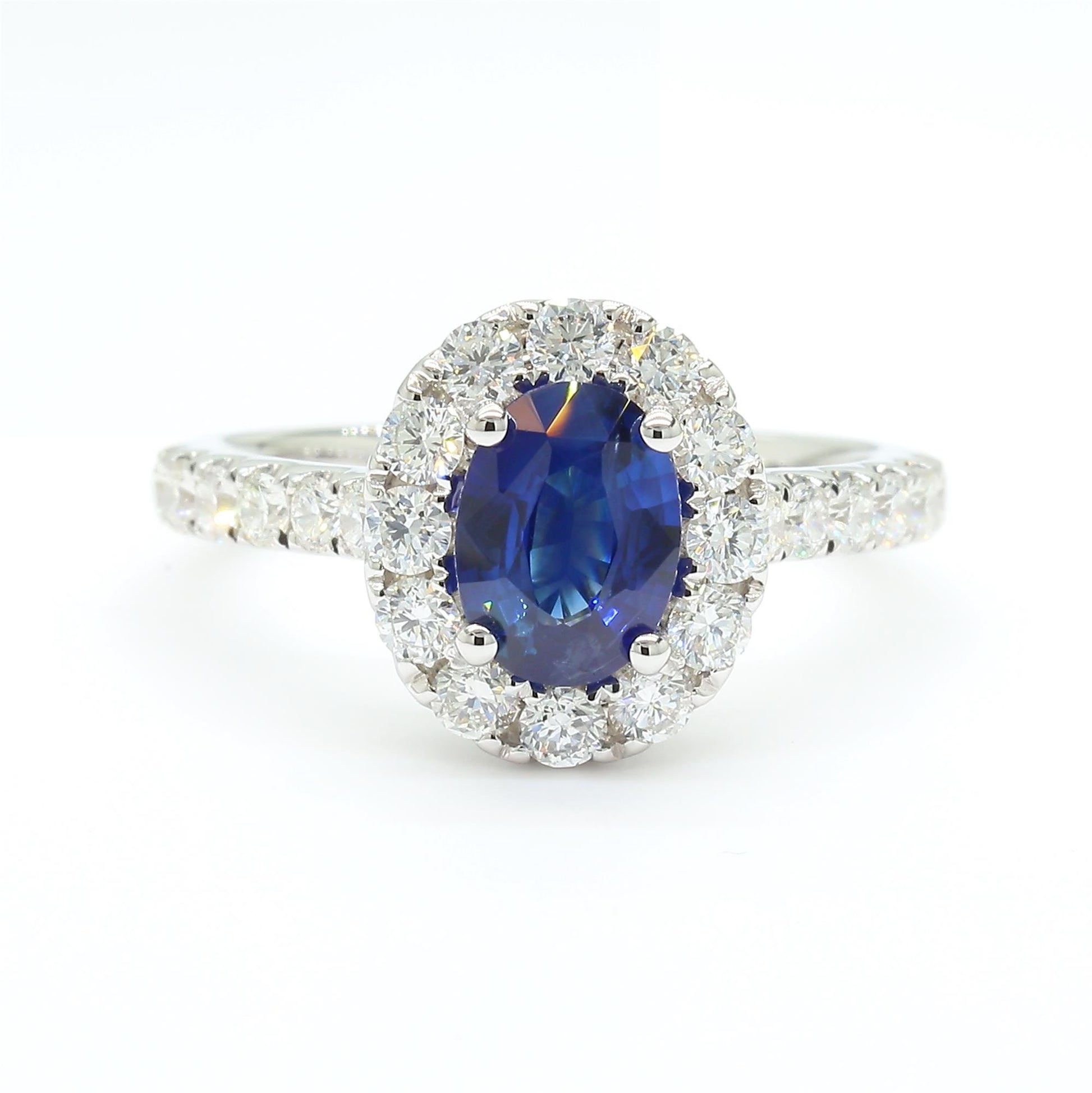 Natural Blue Oval Sapphire and White Diamond 1.88 Carat TW Gold Cocktail Ring