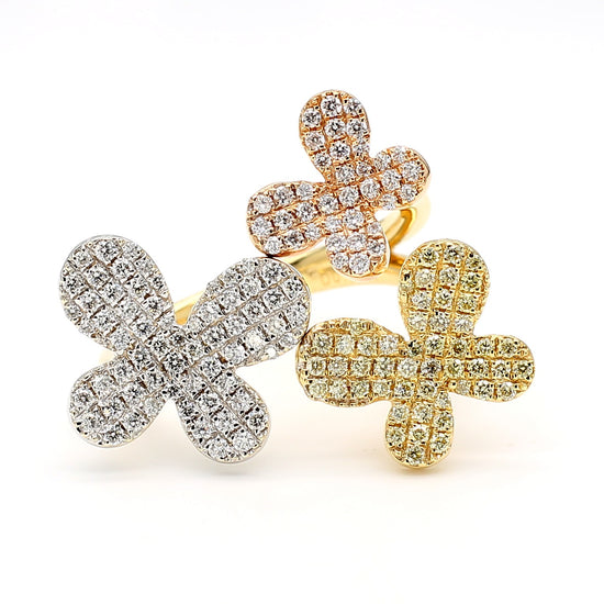 Natural Yellow Round and White Diamond 0.67 Carat TW Gold Cocktail Ring