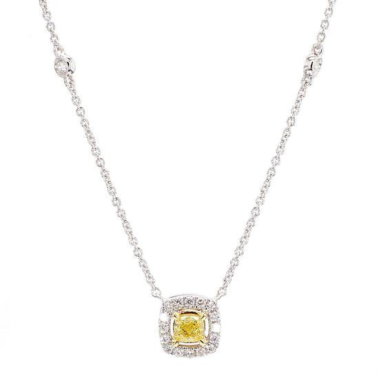 Natural Yellow Cushion Diamond 0.43 Carat TW Gold Drop Necklace