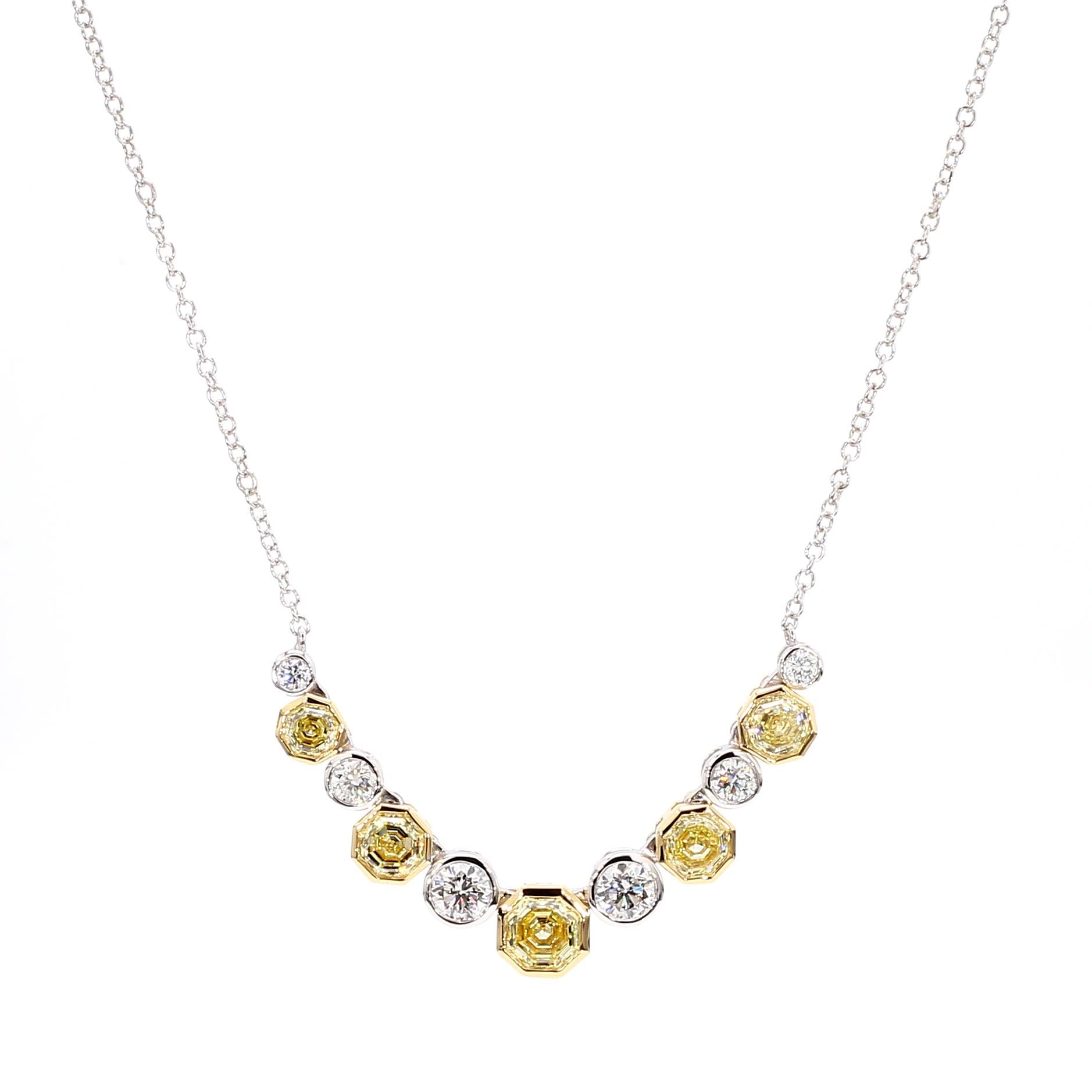 GIA Certified Fancy Yellow Hexagon Diamond 2.32 Carat TW Gold Drop Necklace