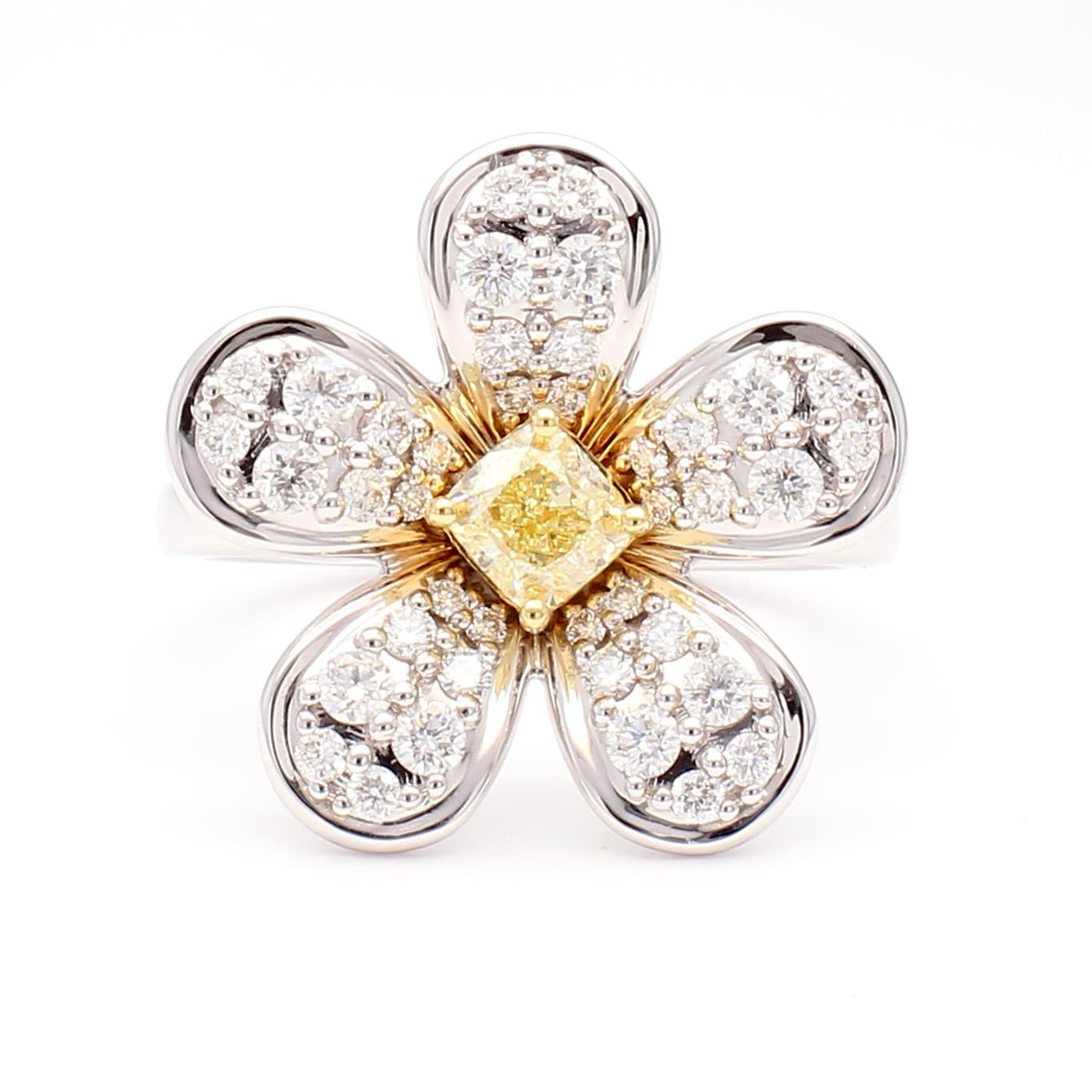 Natural Yellow Cushion Diamond 1.00 Carat TW Gold Cocktail Ring