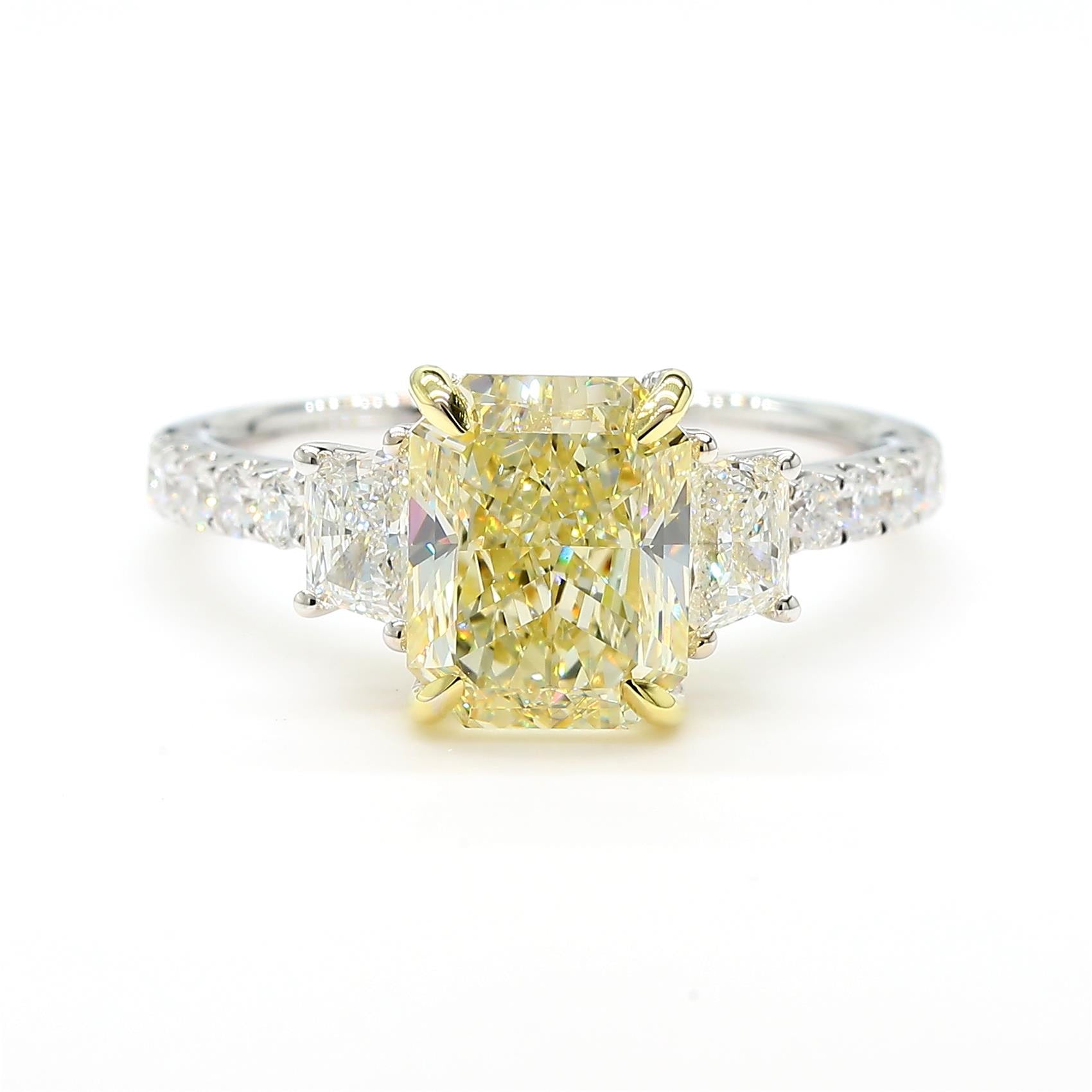 GIA Certified Natural Yellow Radiant Diamond 3.30 Carat TW Gold Cocktail Ring