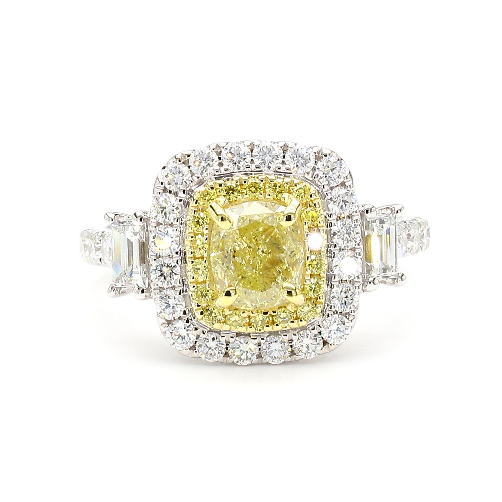 GIA Certified Fancy Light Yellow Cushion Diamond 2.01 Carat TW Cocktail Ring