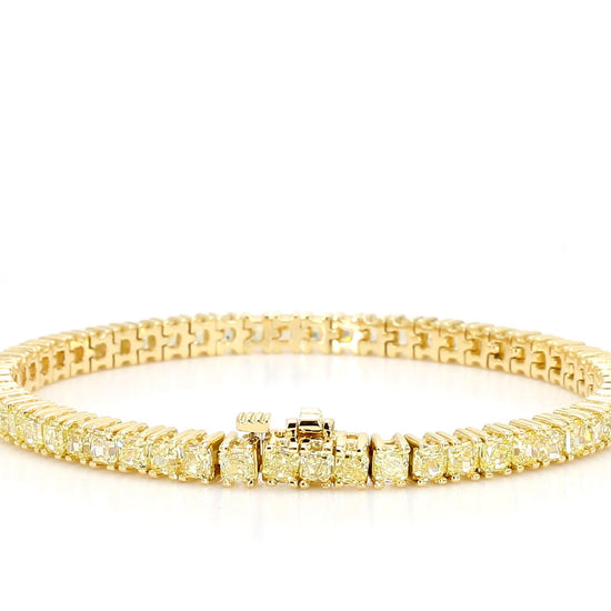 Natural Yellow Radiant Cut Diamond 8.15 Carat TW Gold Tennis Bracelet