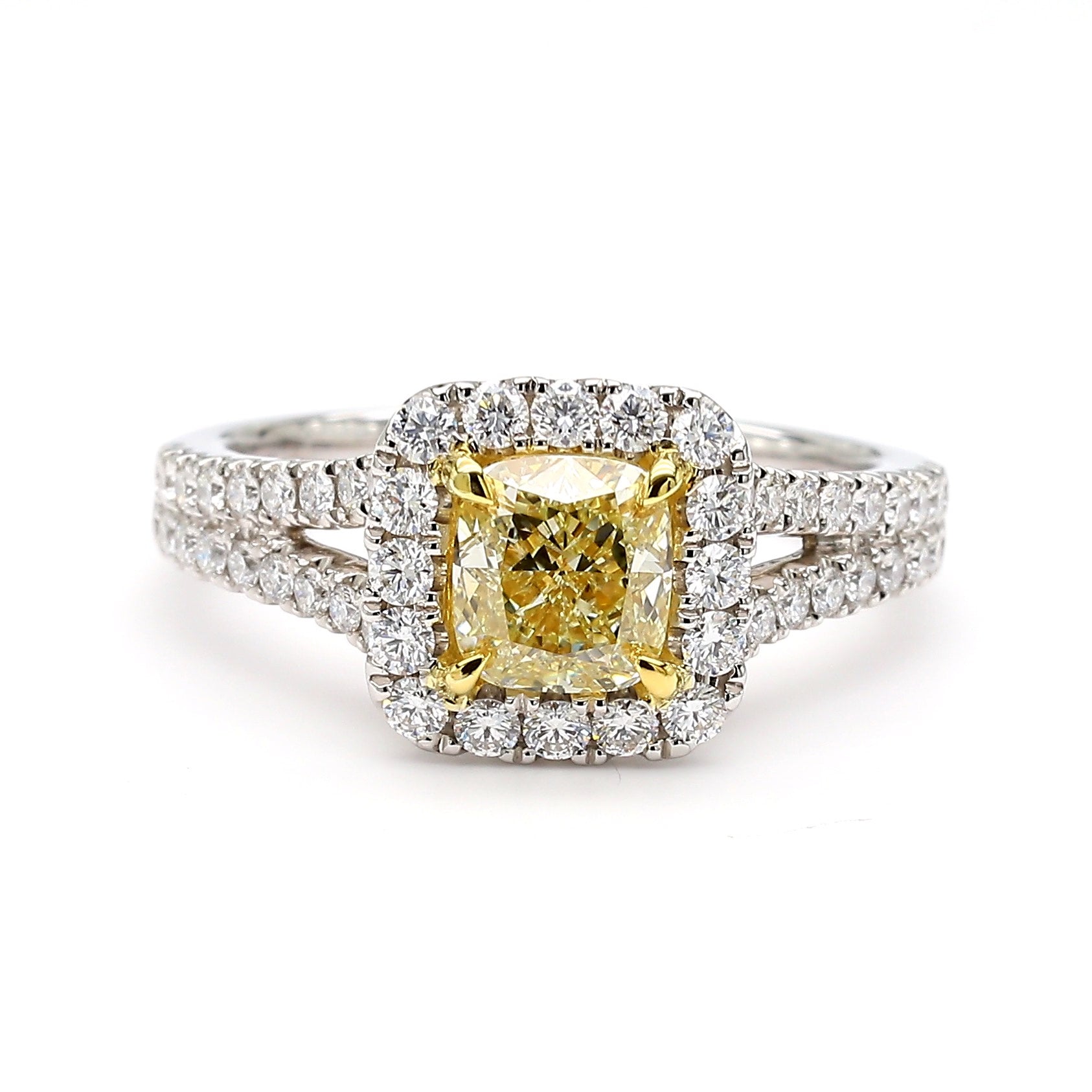 GIA Certified Natural Yellow Cushion Diamond 1.67 Carat TW Gold Cocktail Ring