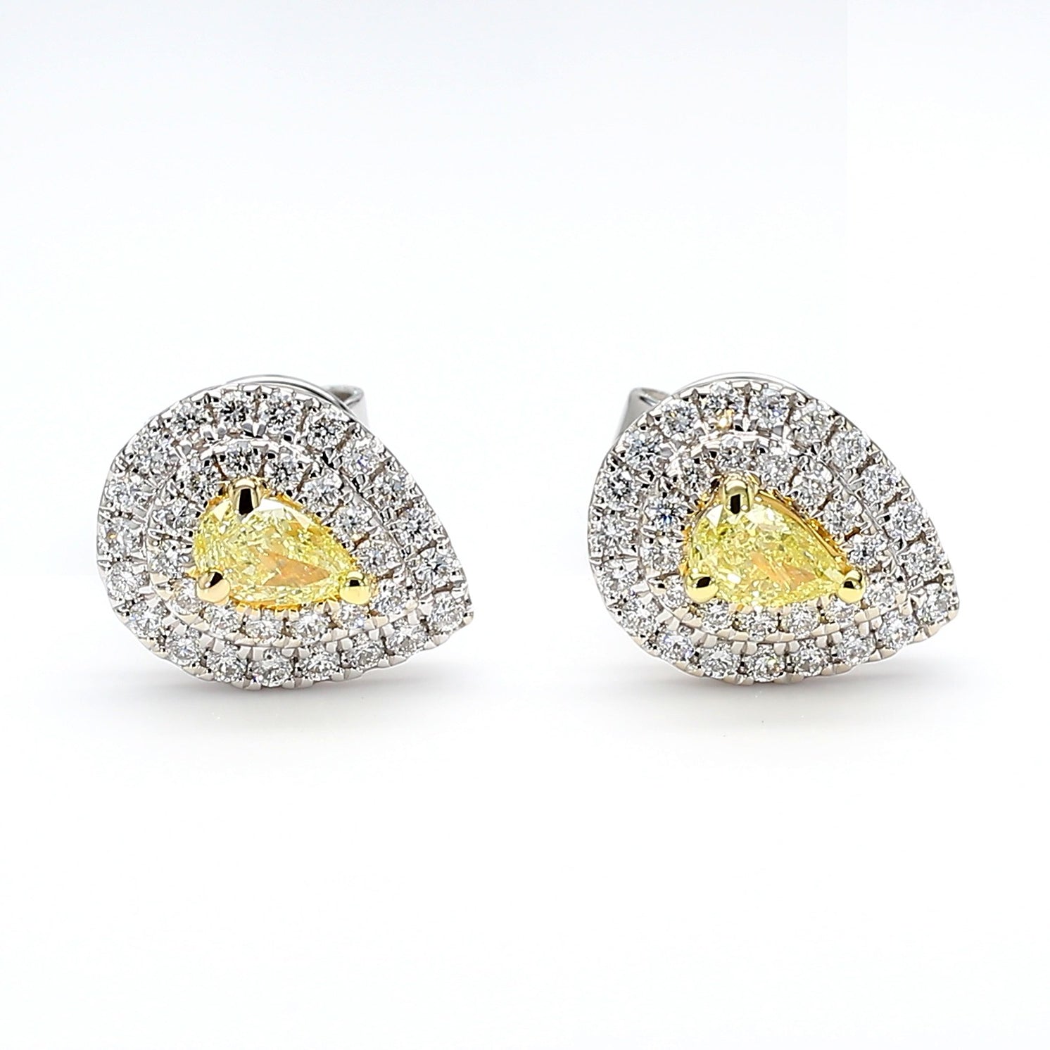 Natural Yellow Pear Diamond 0.74 Carat TW Gold Drop Earrings
