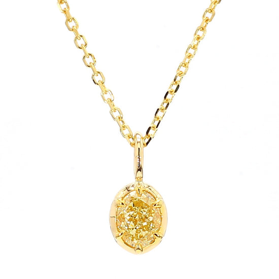 GIA Certified Natural Yellow Oval Diamond 0.80 Carat TW Gold Drop Pendant