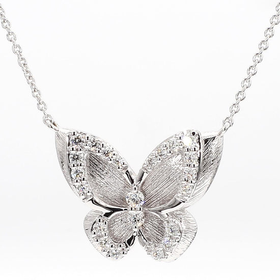 Natural White Round Diamond .65 Carat TW White Gold Butterfly Necklace