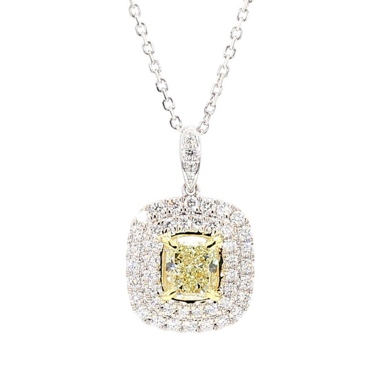 GIA Certified Natural Yellow Cushion Diamond 2.18 Carat TW Gold Drop Pendant