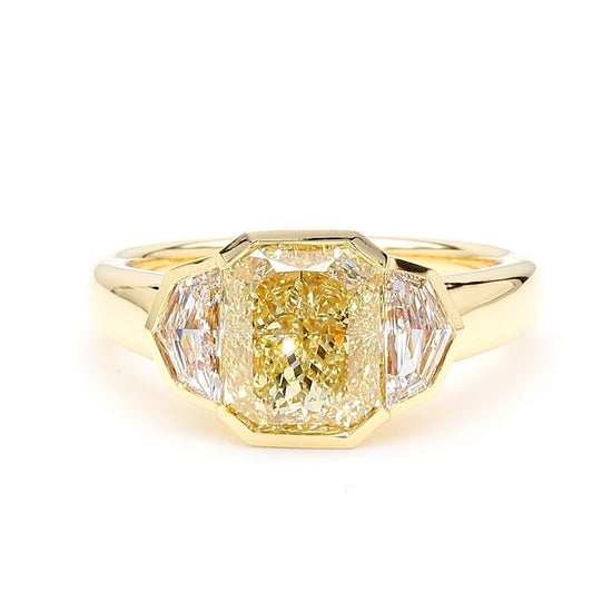 GIA Certified Natural Light Yellow Radiant Diamond 3.53 Carat TW Gold Ring