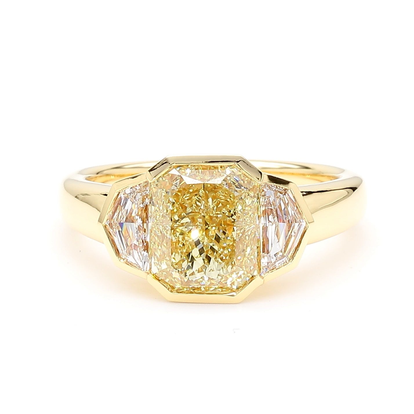 GIA Certified Natural Light Yellow Radiant Diamond 3.53 Carat TW Gold Ring