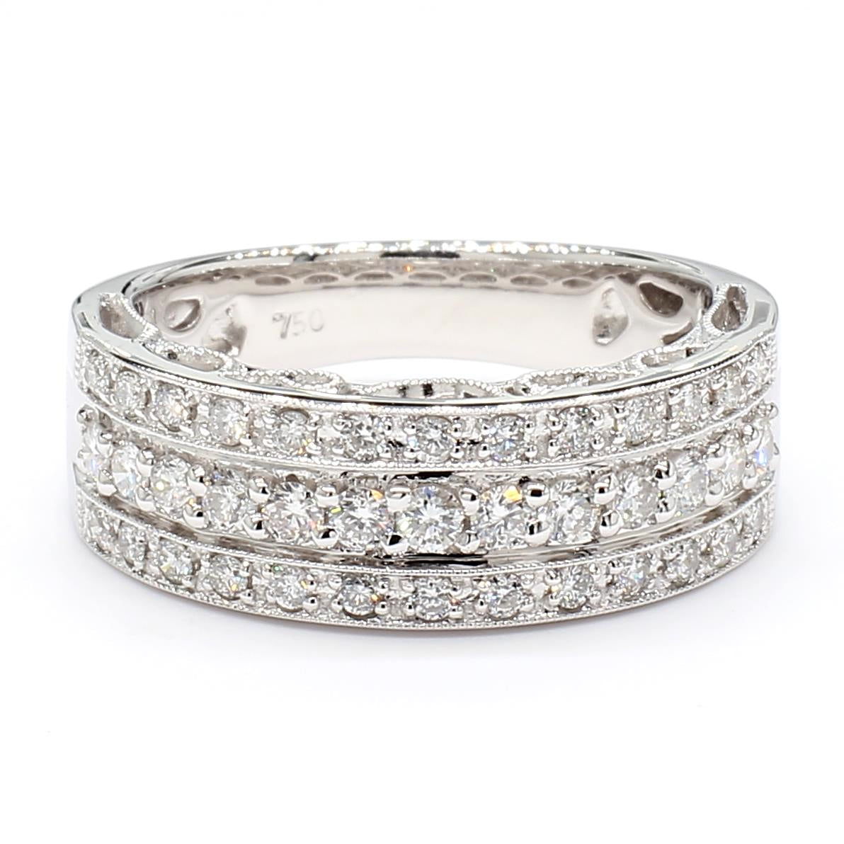 Natural White Round Diamond 0.72 Carat TW White Gold Cocktail Band