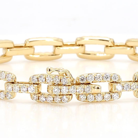 Natural White Round Diamond 3.24 Carat TW Yellow Gold Link Bracelet