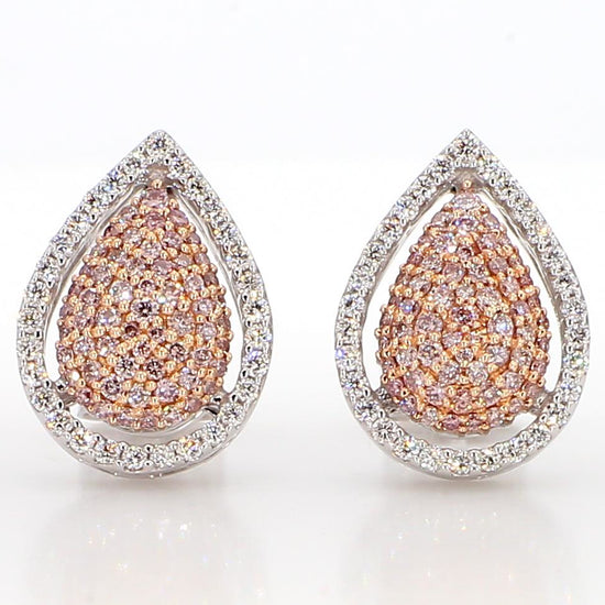 Natural Pink Round Diamond 0.70 Carat TW Gold Stud Earrings