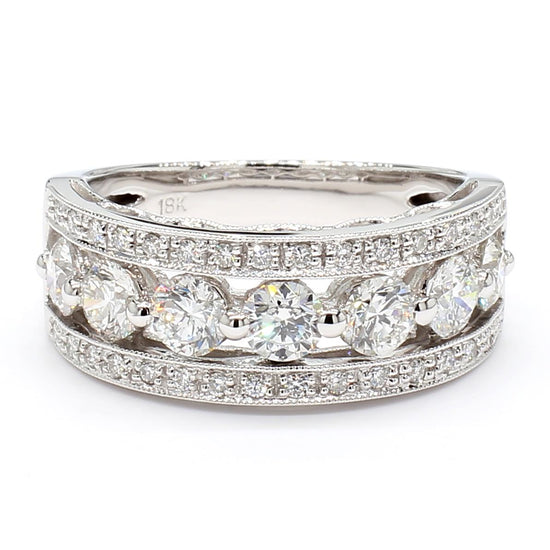 Natural White Round Diamond 1.69 Carat TW White Gold Cocktail Band