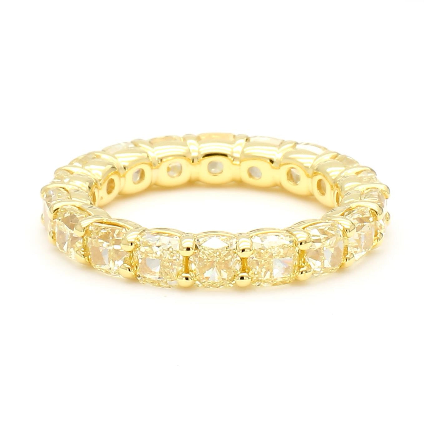 Natural Yellow Cushion Diamond 5.61 Carat TW Yellow Gold Eternity Band