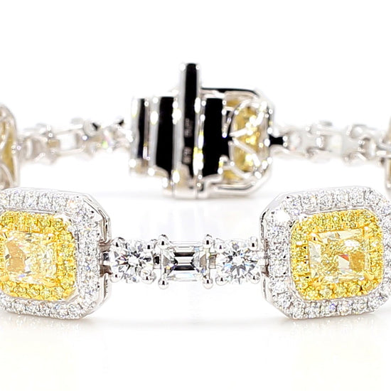 GIA Certified Natural Light Yellow Radiant Diamond 11.21 Carat TW Gold Bracelet