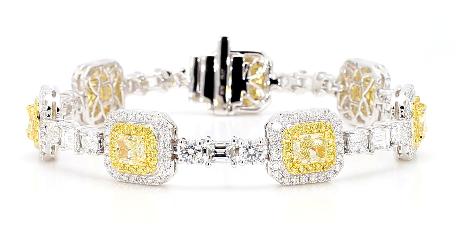 GIA Certified Natural Light Yellow Radiant Diamond 11.21 Carat TW Gold Bracelet