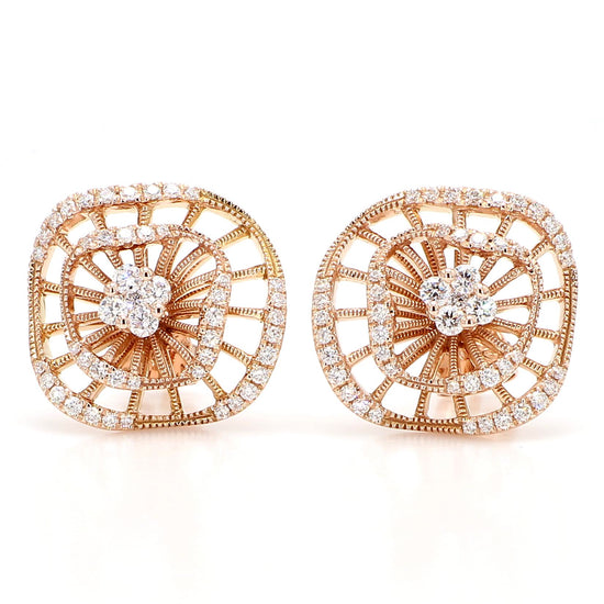 Natural White Round Diamond 0.61 Carat TW Gold Earrings