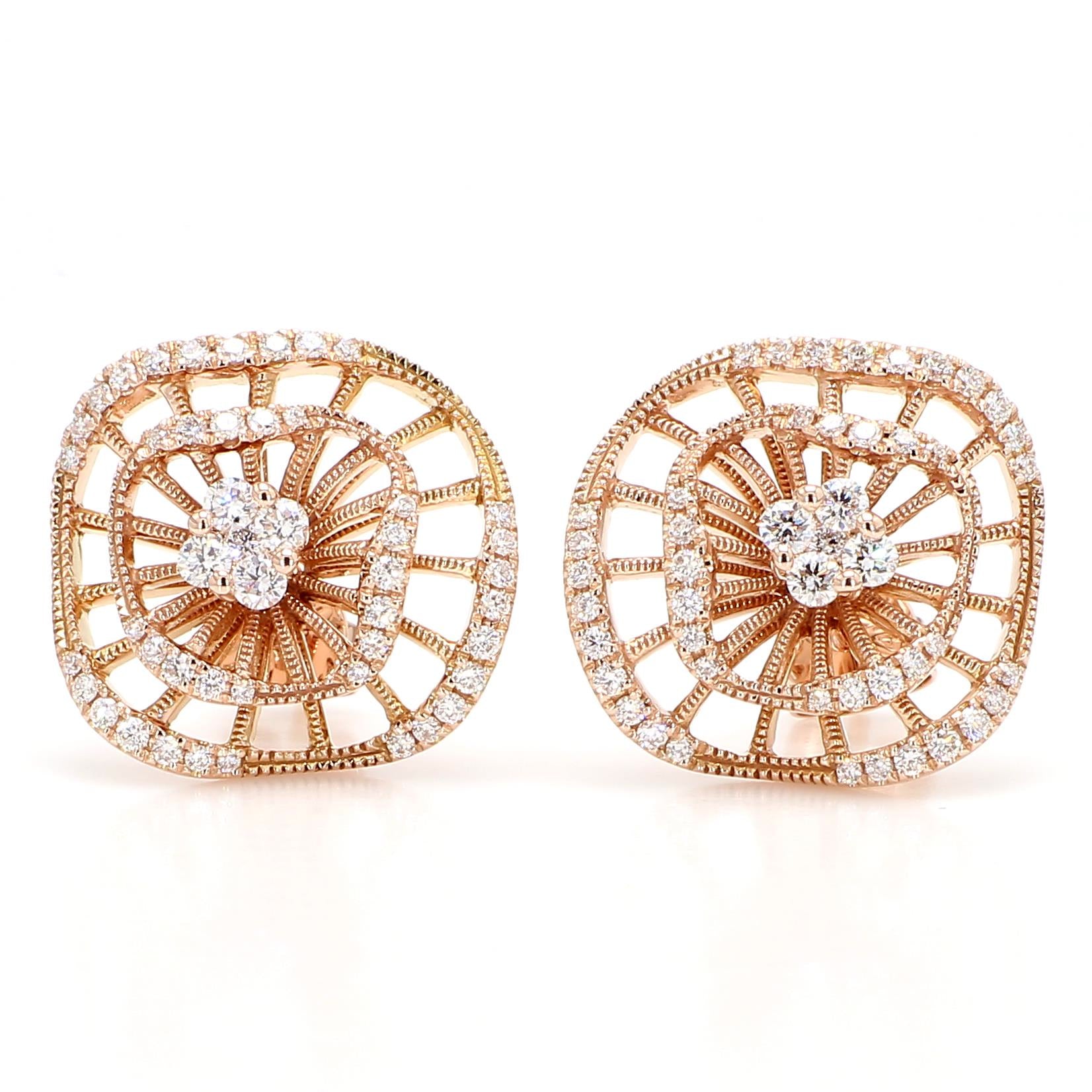 Natural White Round Diamond 0.61 Carat TW Gold Earrings