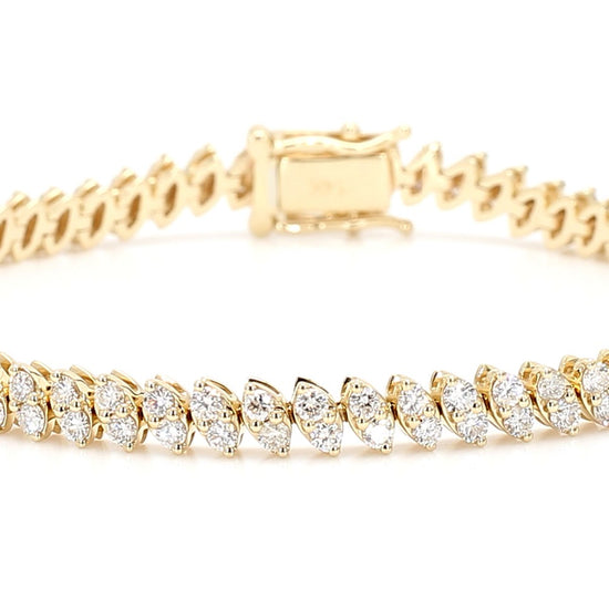 Natural White Round Diamond 3.40 Carat TW Yellow Gold Tennis Bracelet