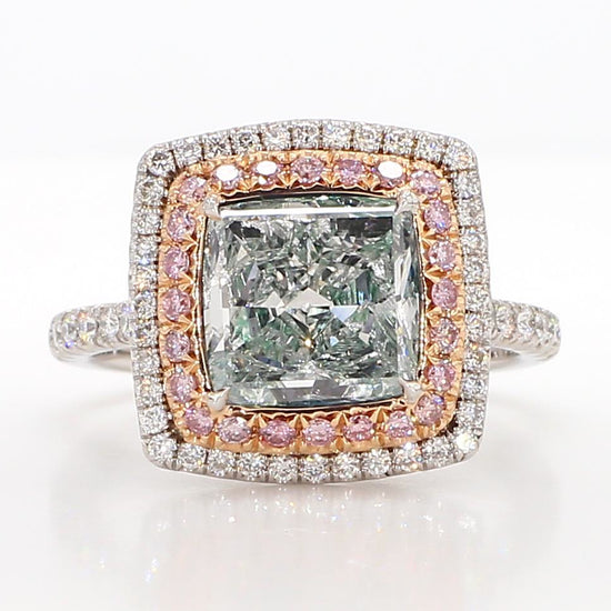GIA Certified Natural Green Cushion Diamond 2.87 Carat TW Gold Cocktail Ring