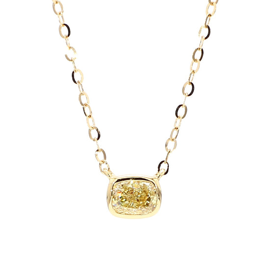 Natural Yellow Cushion Diamond 0.53 Carat TW Gold Necklace