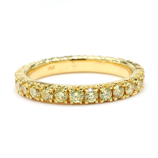 Natural Yellow Round Diamond 1.12 Carat TW Gold Eternity Band