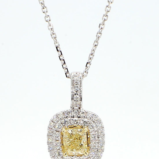 Natural Yellow Cushion Diamond 1.02 Carat TW Gold Drop Pendant