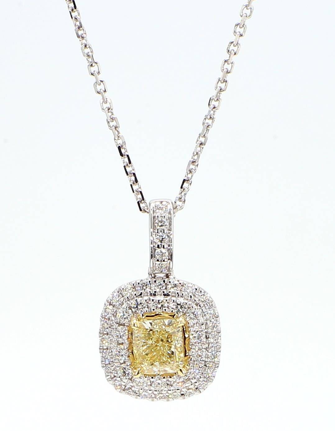 Natural Yellow Cushion Diamond 1.02 Carat TW Gold Drop Pendant