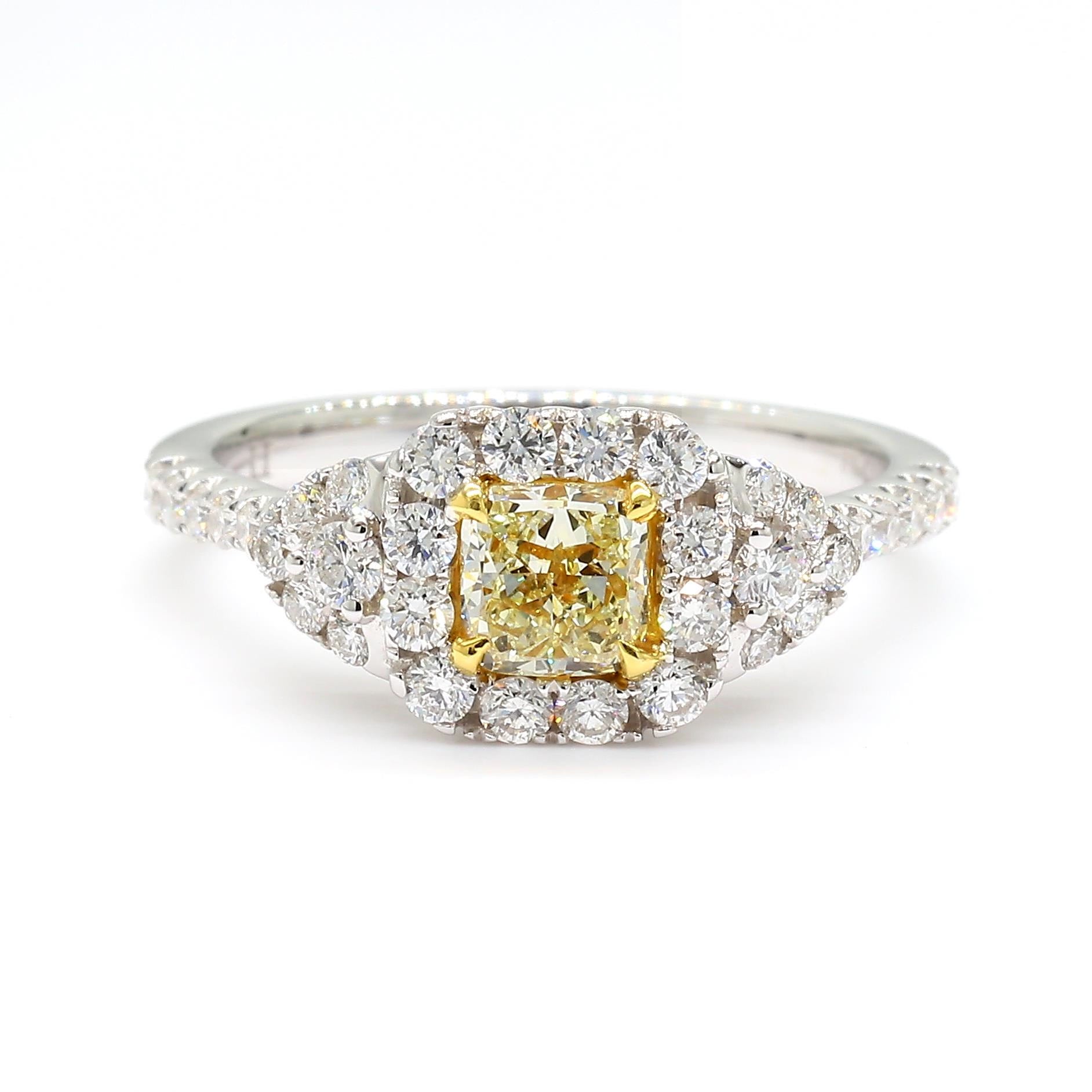 IGI Certified Natural Yellow Cushion Diamond 1.17 Carat TW Gold Ring