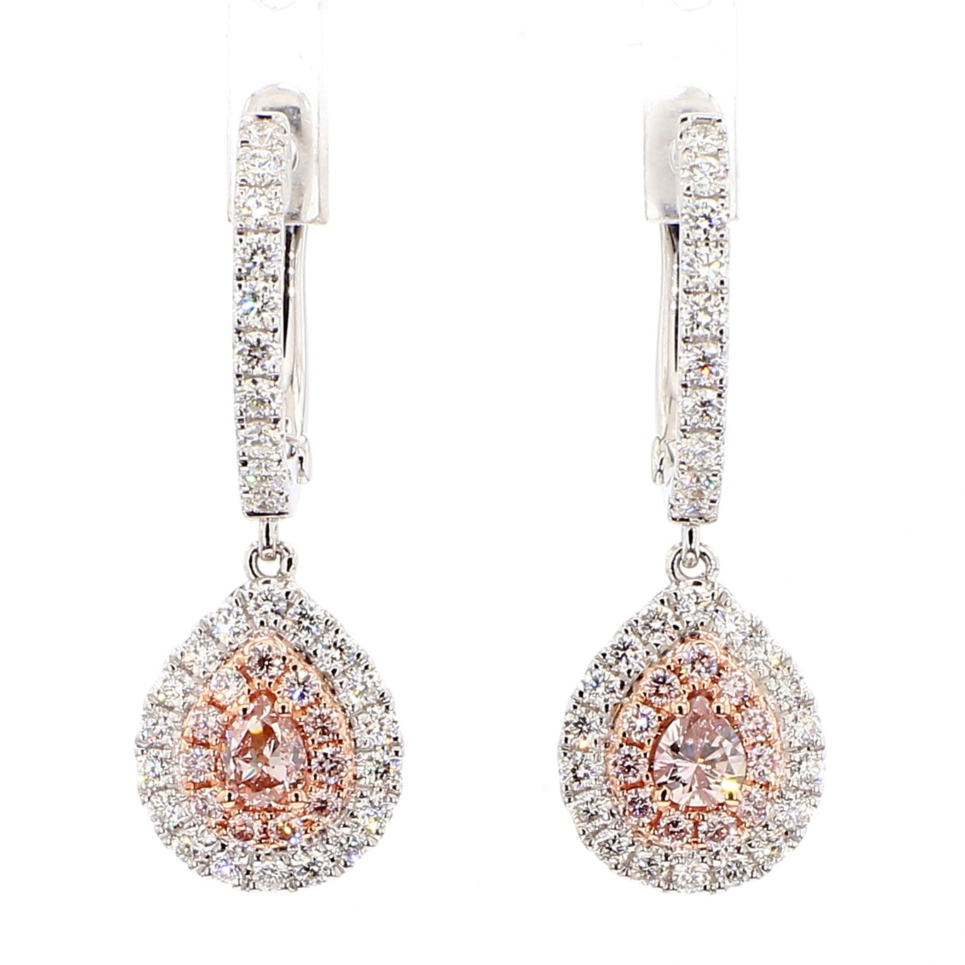 GIA Certified Fancy Brownish Pink Pear Diamond 1.49 Carat TW Gold Earrings