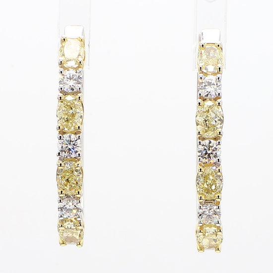 Natural Yellow Oval Diamond 2.40 Carat TW Gold Hoop Earrings