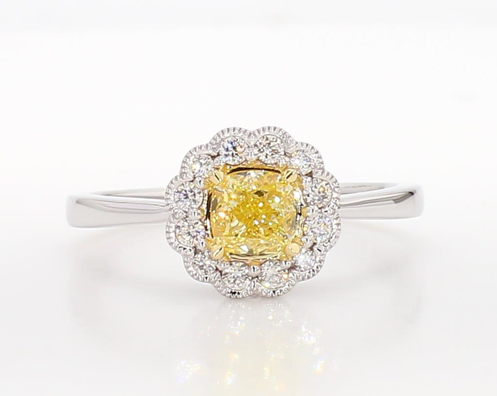 Natural Yellow Cushion Diamond 0.75 Carat TW Gold Cocktail Ring