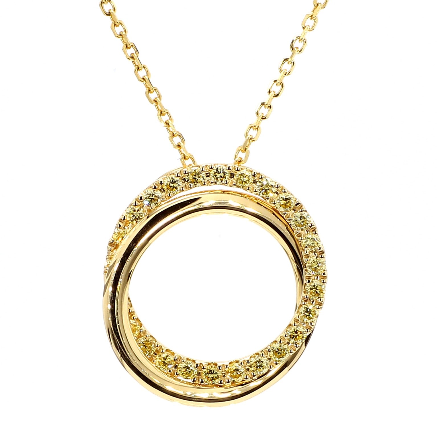 Natural Yellow Round Diamond .65 Carat TW Gold Drop Pendant