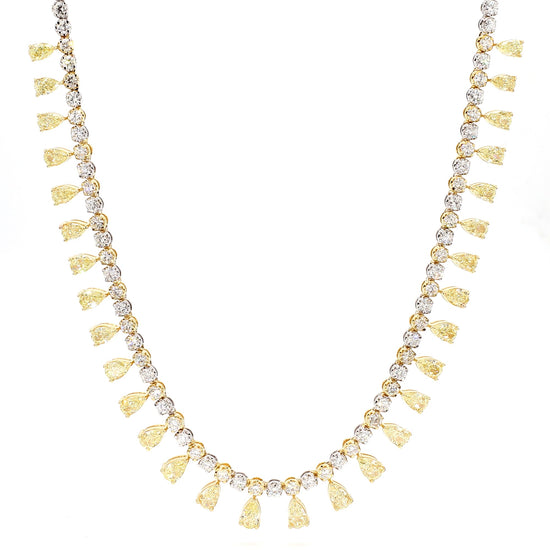 Natural Yellow Pear Diamond 12.05 Carat TW Gold Necklace