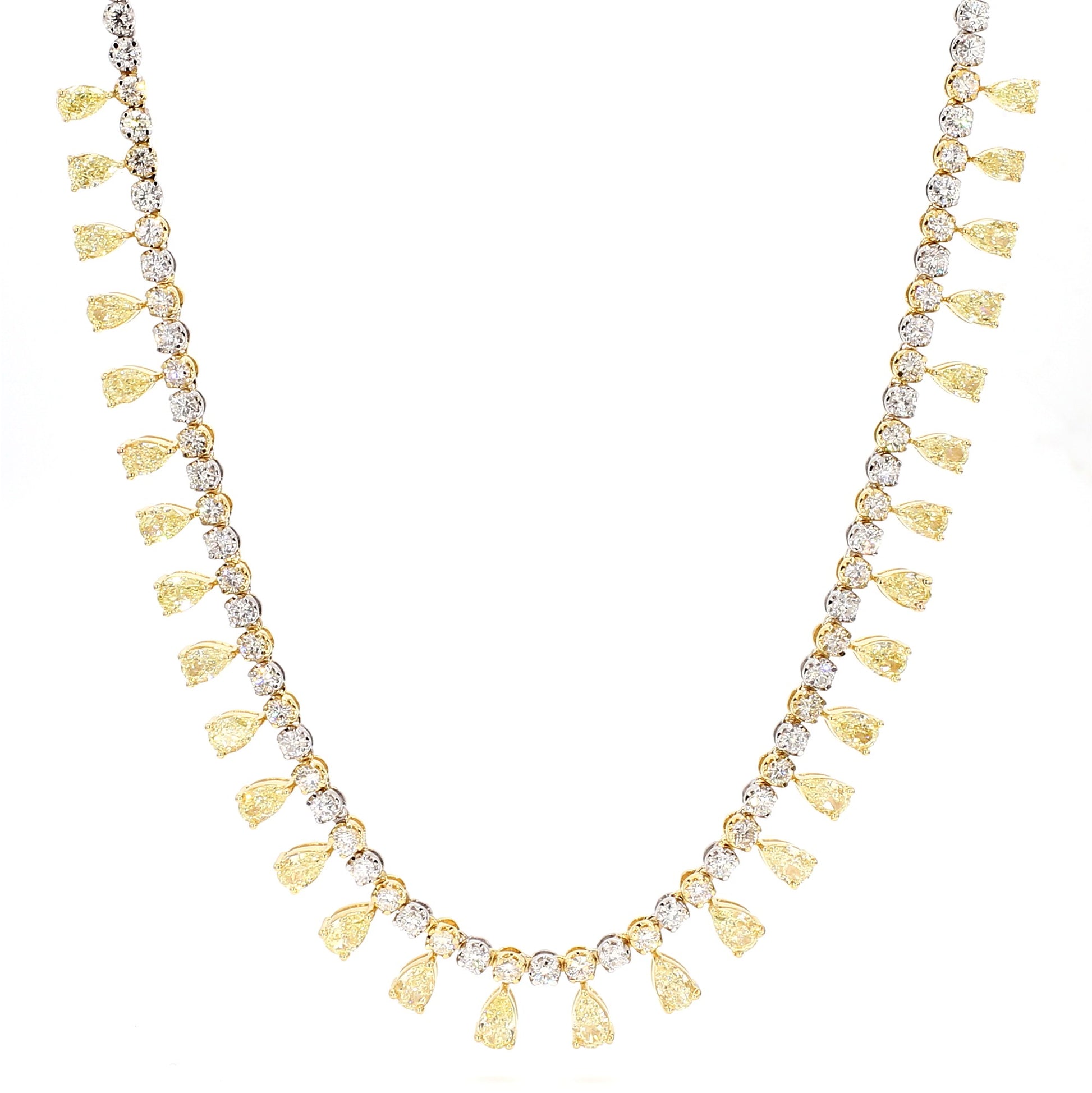 Natural Yellow Pear Diamond 12.05 Carat TW Gold Necklace